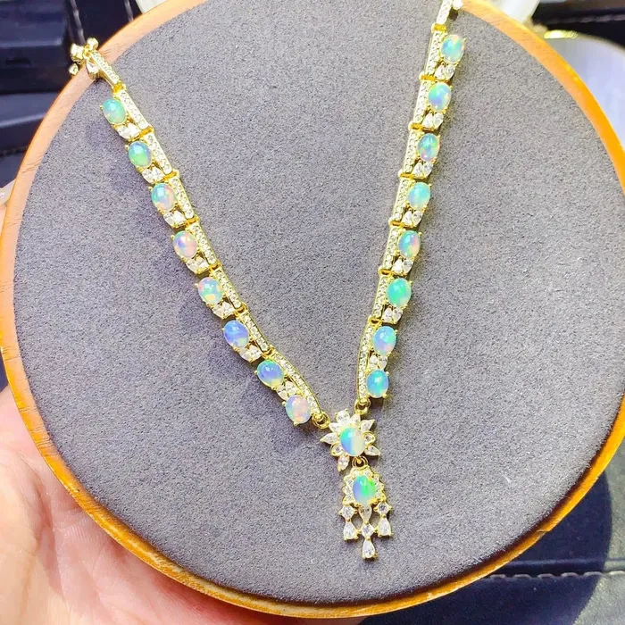 Metamorphidi Necklaces Sterling Silver Inlaid Natural Opal Gemstone Jewelry Necklace