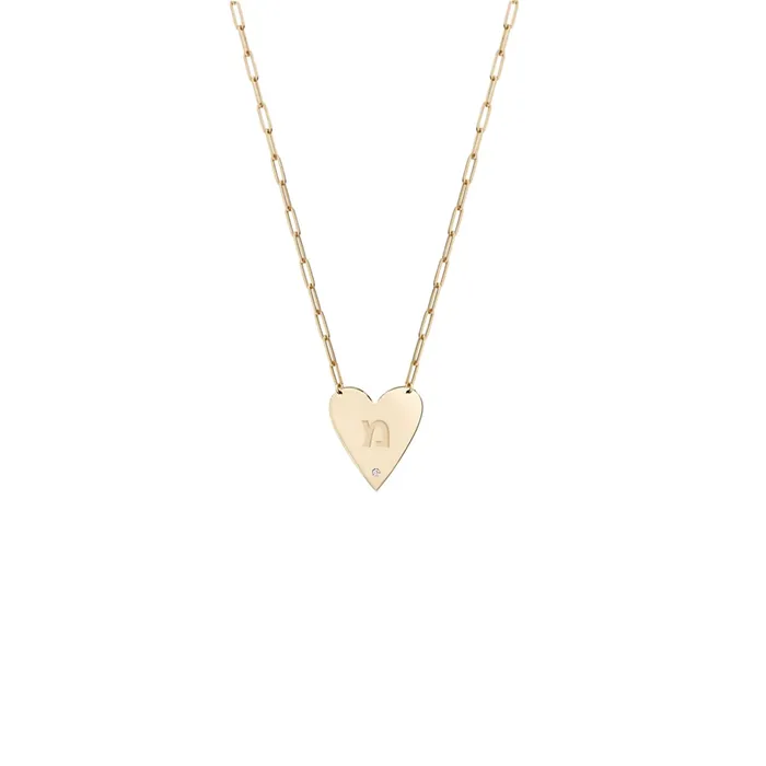 Miriam Merenfeld Mijal Diamond Heart Hebrew Initial Necklace Necklaces