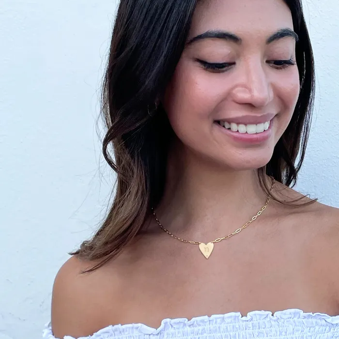 Miriam Merenfeld Mijal Diamond Heart Hebrew Initial Necklace Necklaces