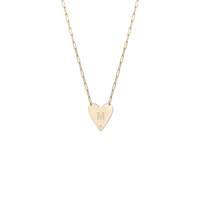 Miriam Merenfeld Mijal Diamond Heart Hebrew Initial Necklace Necklaces