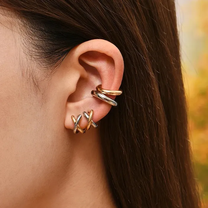 Mixed Metal Hoops Onekiss Earrings