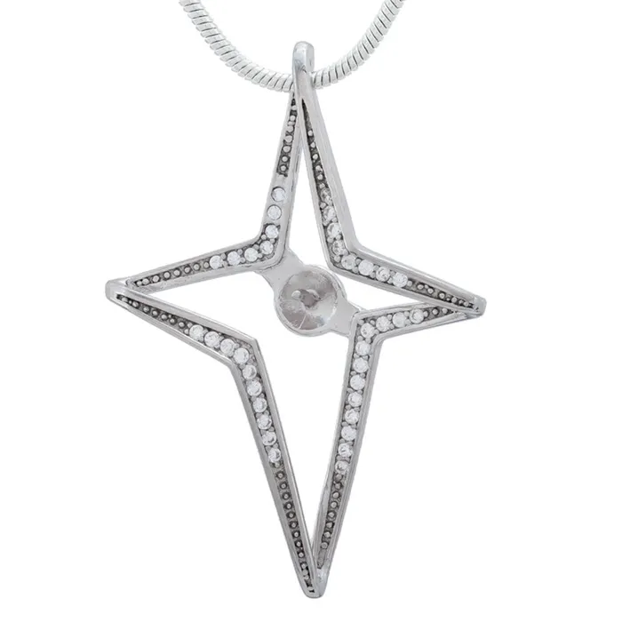 MPST046 Necklaces DIY Mount Pendant 925 Sterling Silver Large Rhinestone Star Cross MPST046 Necklaces DIY Mount Pendant 925 Sterling Silver Large Rhinestone Star Cross