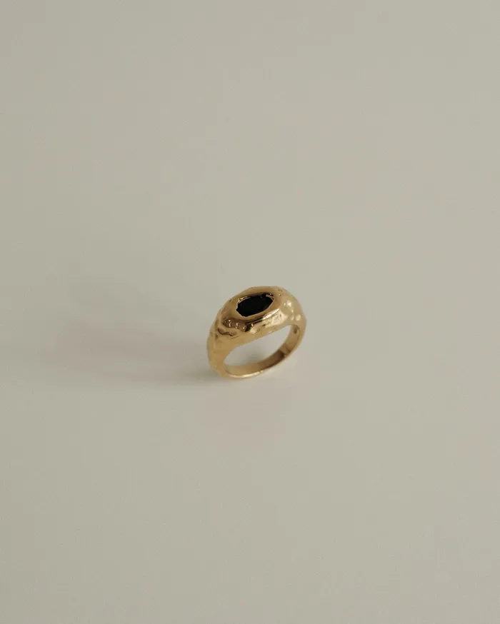 MYJN Rings Jose Black Diamond Hammered Signet Ring