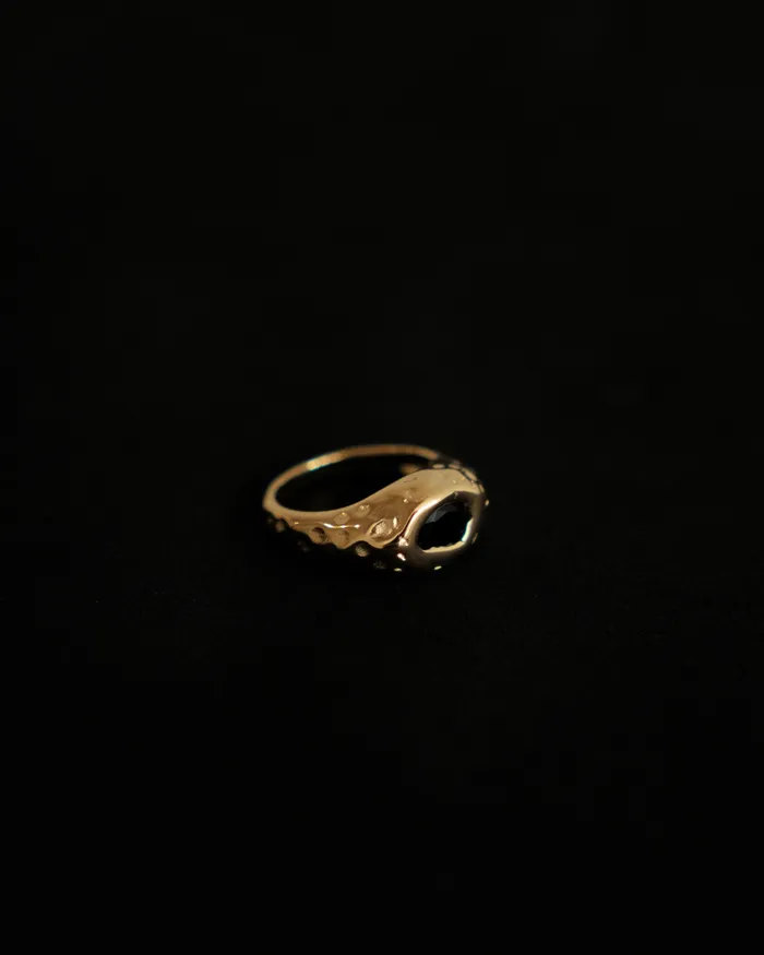 MYJN Rings Jose Black Diamond Hammered Signet Ring
