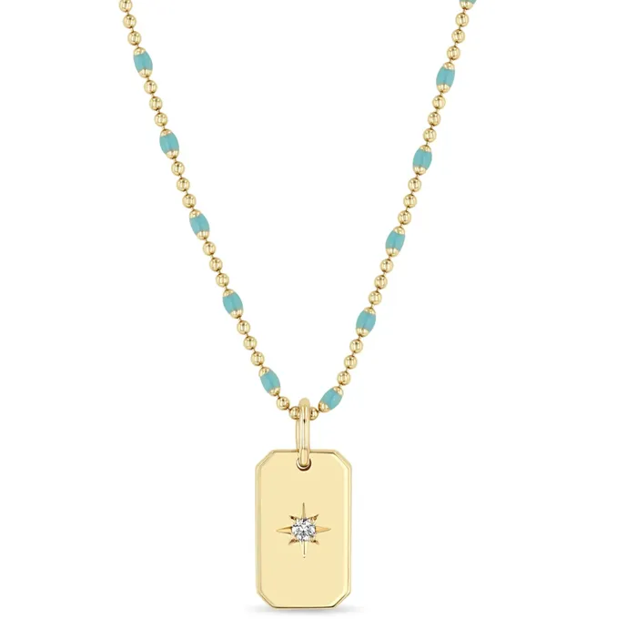 Necklaces 14KT STAR SET DIAMOND SMALL SQUARE EDGE DOG TAG NECKLACE Zo Chicco Necklaces 14KT STAR SET DIAMOND SMALL SQUARE EDGE DOG TAG NECKLACE Zo Chicco