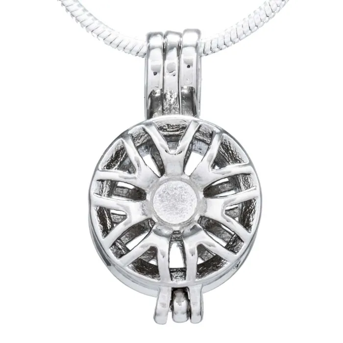 Necklaces CPSP060 Cage Pendant Silver Plated Wheel Rim