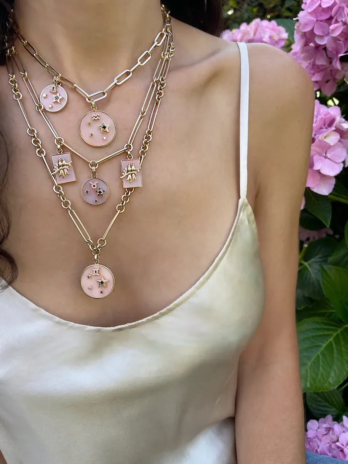 Necklaces Helena Rose Large Pink Opal Zodiac Pendant Necklaces Helena Rose Large Pink Opal Zodiac Pendant