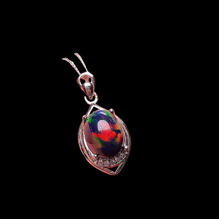 Necklaces Metamorphidi 7x9 Black Opal Necklace Natural Black Opal Leaf Pendant Necklace in Sterling Silver