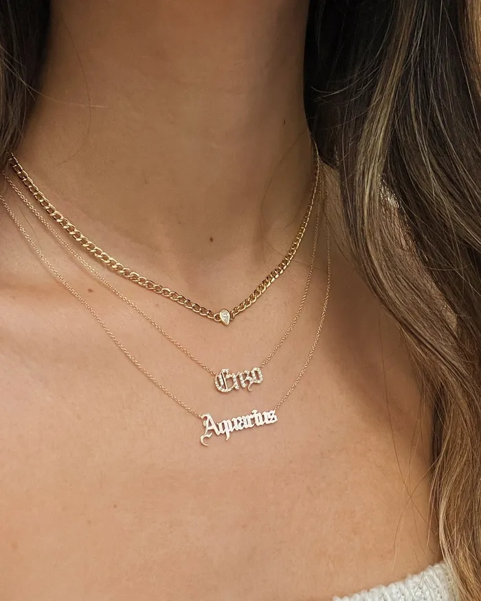 Necklaces Monarch Market 14k Gold Gothic Name Necklace
