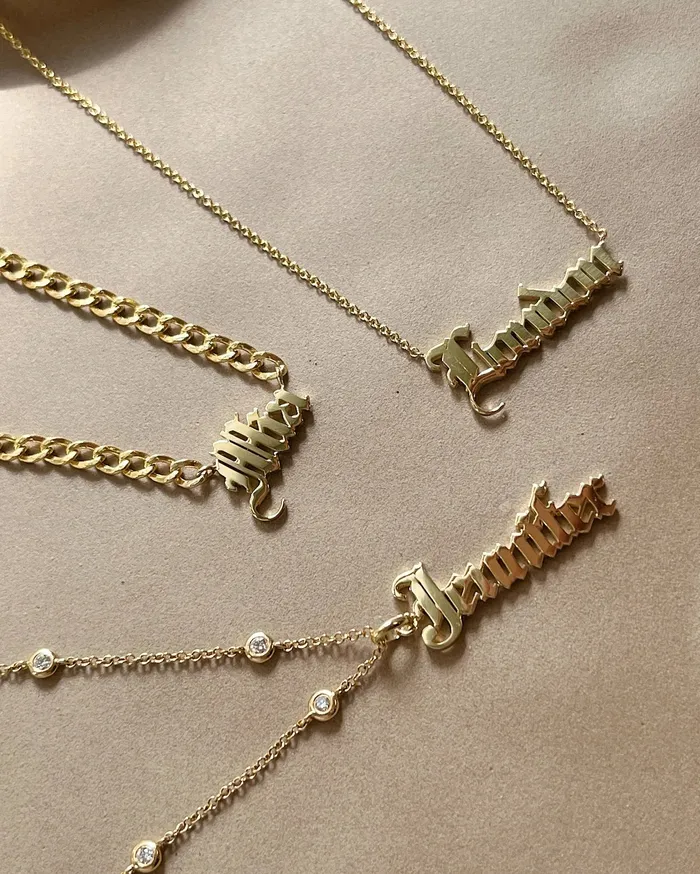 Necklaces Monarch Market 14k Gold Gothic Name Necklace