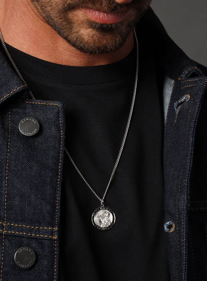 Necklaces Sterling Silver Saint Michael Mens Necklace WE ARE ALL SMITH Mens Jewelry Clothing