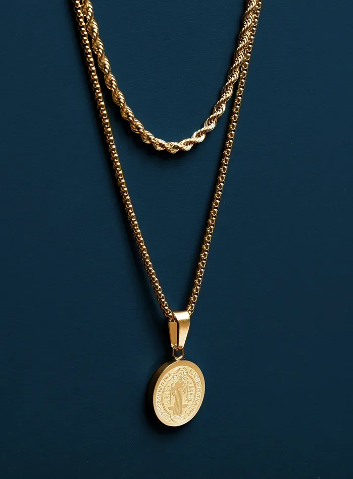 Necklaces WE ARE ALL SMITH Mens Jewelry Clothing Saint Benedict Medal Necklace Set for Men