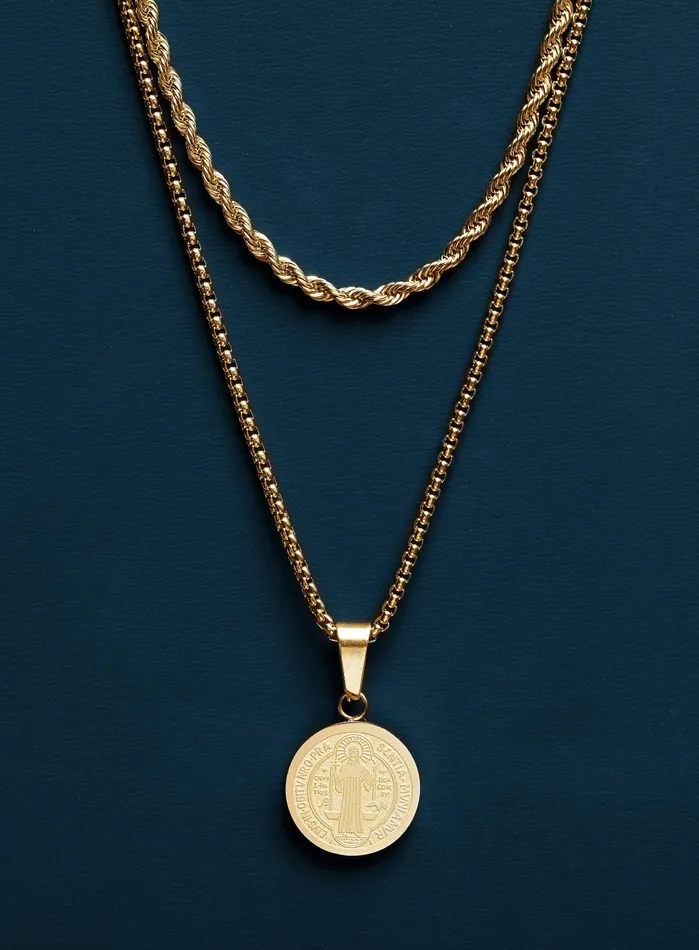 Necklaces WE ARE ALL SMITH Mens Jewelry Clothing Saint Benedict Medal Necklace Set for Men