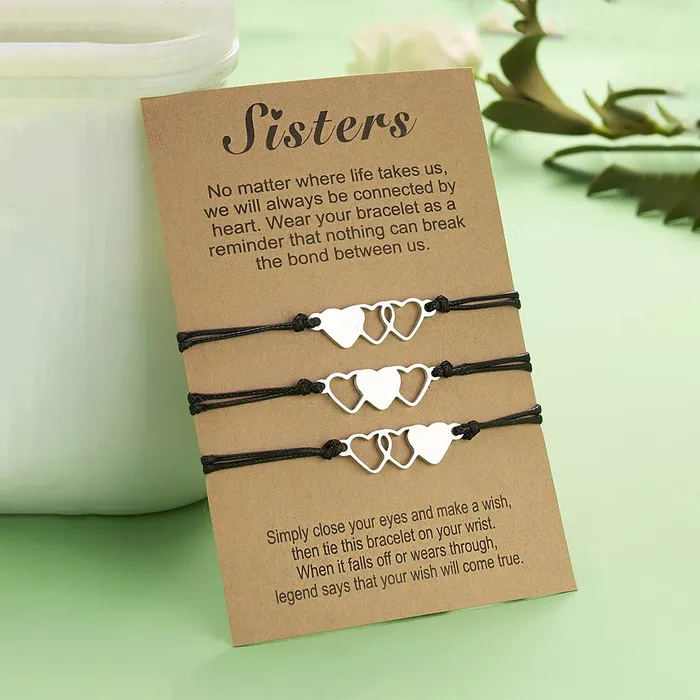 Necklaces Yellow Chimes Bracelet for Women and Girls Fashion Silver Sister Bracelets for Women Girls 3 Pcs Heart Shaped Best Sister Bracelets Set Gift for Sister Bracelets Combo Yellow Chimes
