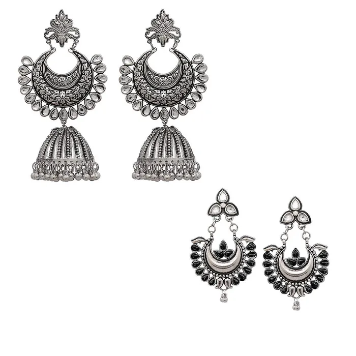 Necklaces Yellow Chimes Combo of 2 Pairs Ethnic Silver Oxidised Floral Design Studded Stones Chandbali Jhumka Earrings for Women and Girls silver black medium YCTJER01CHNDJHKCSL Yellow Chimes Necklaces Yellow Chimes Combo of 2 Pairs Ethnic Silver Oxidised Floral Design Studded Stones Chandbali Jhumka Earrings for Women and Girls silver black medium YCTJER01CHNDJHKCSL Yellow Chimes