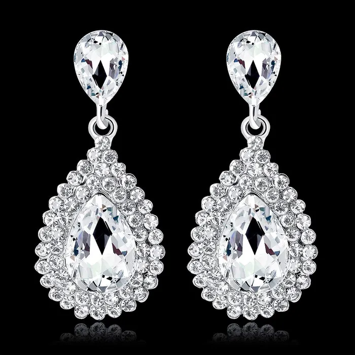 Necklaces Yellow Chimes Crystal Earrings for Women SilverPlated White Crystal Tear Drop Earrings For Women and Girls Yellow Chimes