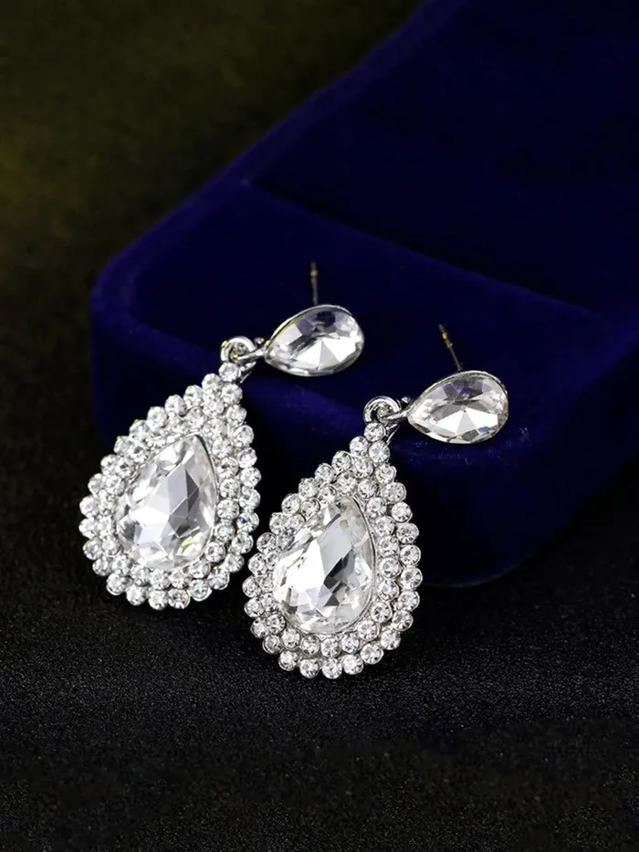Necklaces Yellow Chimes Crystal Earrings for Women SilverPlated White Crystal Tear Drop Earrings For Women and Girls Yellow Chimes