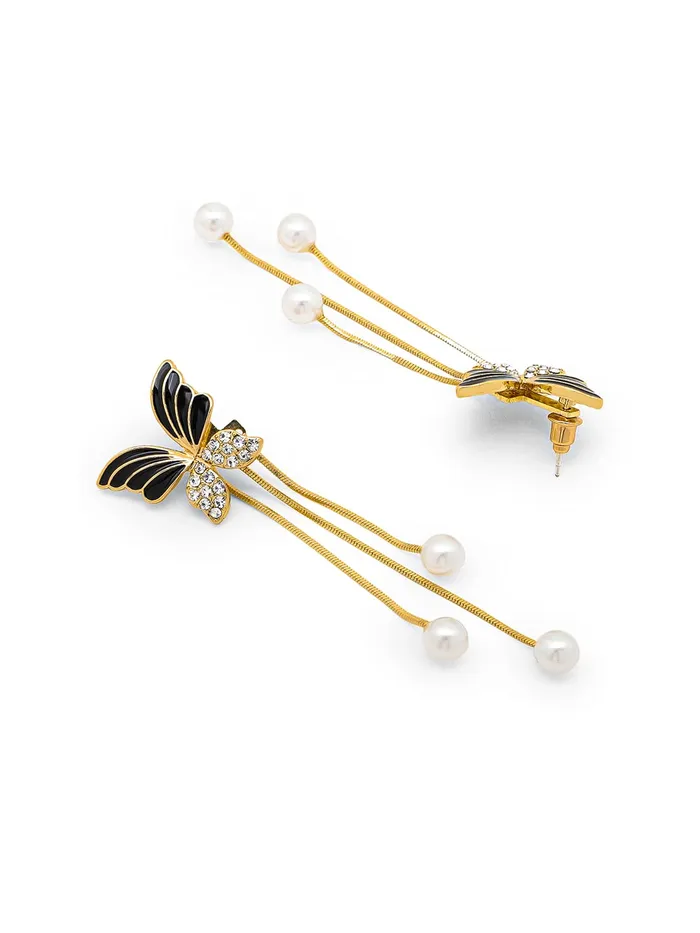 Necklaces Yellow Chimes Earrings for Women and Girls Butterfly Pearl drop Designed Dangler Gold Tone Long Dangler Earrings Birthday Gift for girls and women Anniversary Gift for Wife Yellow Chimes
