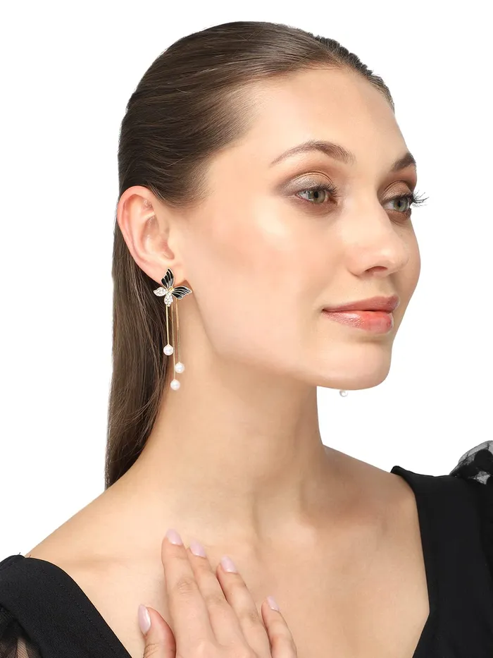Necklaces Yellow Chimes Earrings for Women and Girls Butterfly Pearl drop Designed Dangler Gold Tone Long Dangler Earrings Birthday Gift for girls and women Anniversary Gift for Wife Yellow Chimes