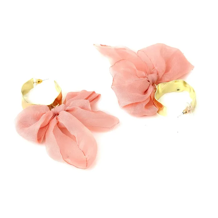 Necklaces Yellow Chimes Earrings For Women Pink Colored Cloth Woven Bow Shaped Hoop Earrings For Women and Girls Yellow Chimes