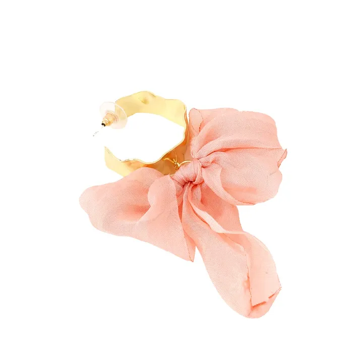 Necklaces Yellow Chimes Earrings For Women Pink Colored Cloth Woven Bow Shaped Hoop Earrings For Women and Girls Yellow Chimes