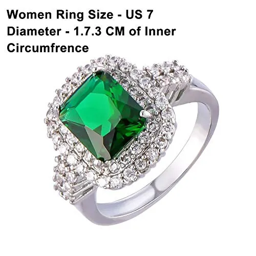 Necklaces Yellow Chimes Emerald Square Studded Cubic Zirconia Stylish Silver Plated Copper Rings for Women Valentine Gift for Girls Yellow Chimes