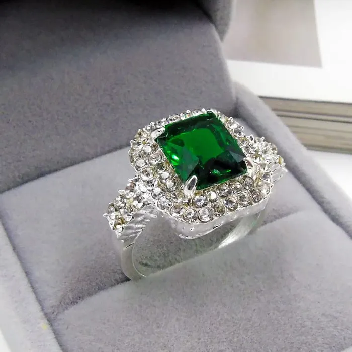 Necklaces Yellow Chimes Emerald Square Studded Cubic Zirconia Stylish Silver Plated Copper Rings for Women Valentine Gift for Girls Yellow Chimes