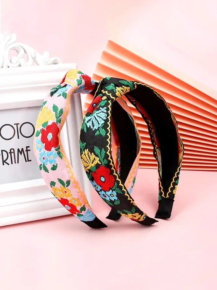 Necklaces Yellow Chimes Head Bands for Girls 2 Pcs Hair Band for Women Floral Printed Fabric Headband Hair Accessories for Women and Girls Yellow Chimes