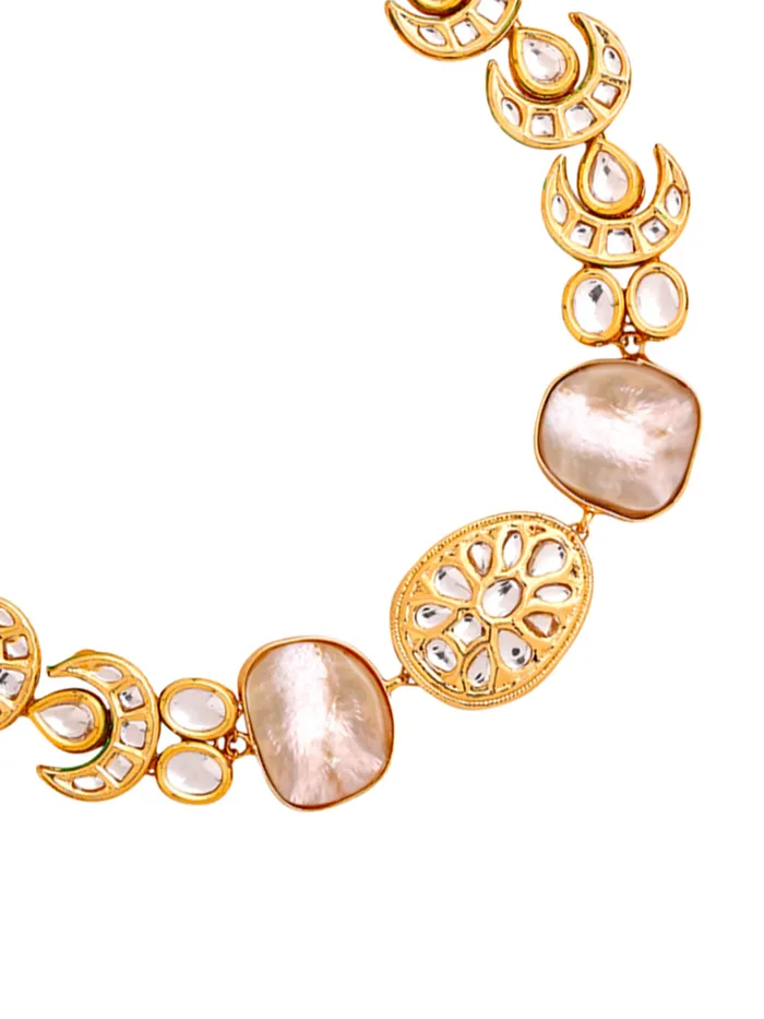 Necklaces Yellow Chimes Jewellery Set for Women Golden Kundan Stone Necklace Set for Women Eternal Classics Traditional Gold Plated Jewelery Set for Girls Birthday Anniversary Gift for Women Wife Yellow Chimes