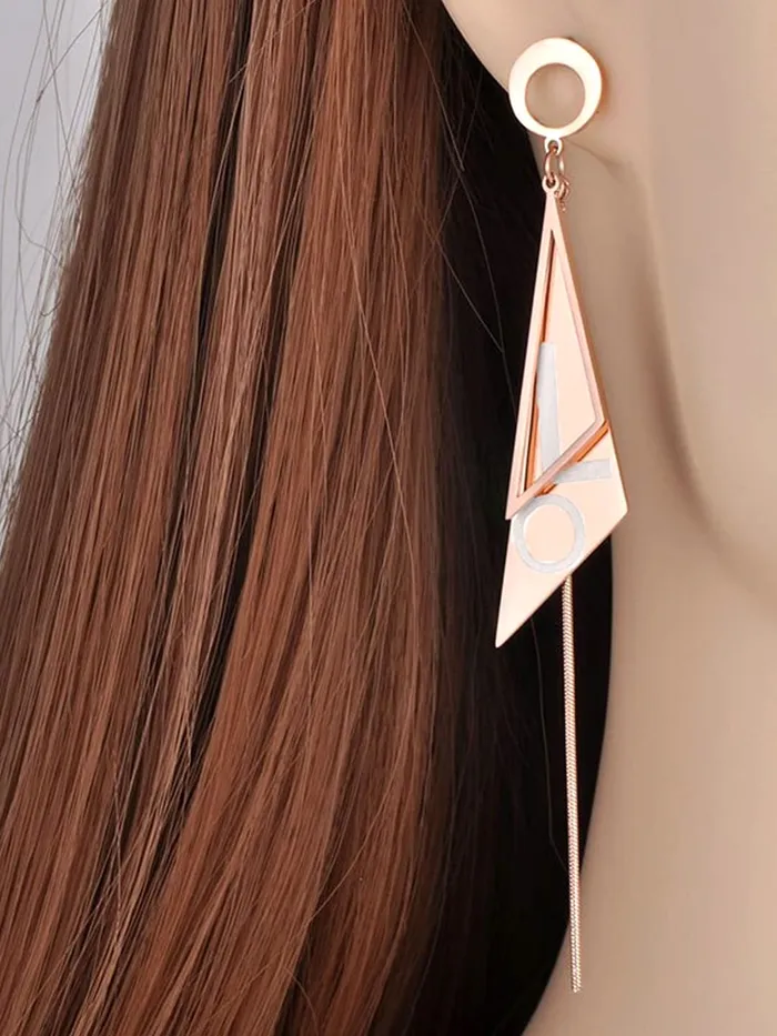 Necklaces Yellow Chimes Long Earrings for Women Western Rose Gold Plated Stainless Steel Geometric Love Long Danglers Earrings For Women and Girls Yellow Chimes