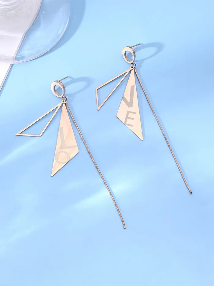 Necklaces Yellow Chimes Long Earrings for Women Western Rose Gold Plated Stainless Steel Geometric Love Long Danglers Earrings For Women and Girls Yellow Chimes