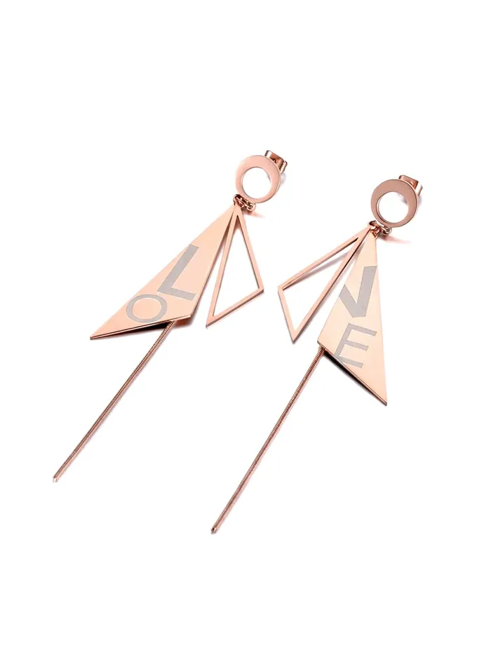 Necklaces Yellow Chimes Long Earrings for Women Western Rose Gold Plated Stainless Steel Geometric Love Long Danglers Earrings For Women and Girls Yellow Chimes