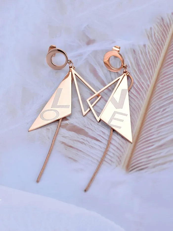 Necklaces Yellow Chimes Long Earrings for Women Western Rose Gold Plated Stainless Steel Geometric Love Long Danglers Earrings For Women and Girls Yellow Chimes