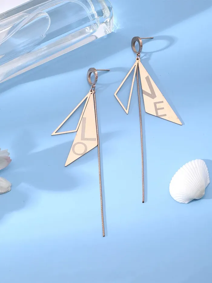 Necklaces Yellow Chimes Long Earrings for Women Western Rose Gold Plated Stainless Steel Geometric Love Long Danglers Earrings For Women and Girls Yellow Chimes