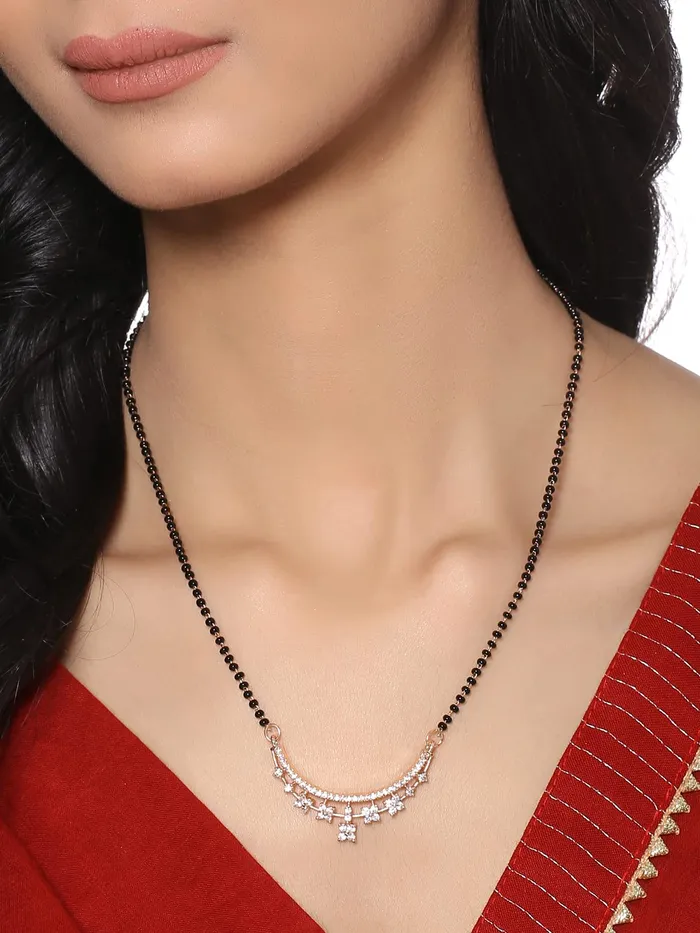 Necklaces Yellow Chimes Mangalsutra for Women ADAmerican Diamond Studded Black Beads Mangalsutra for Women and Girls ADMS 3 Yellow Chimes