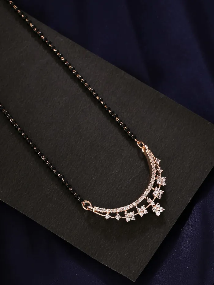 Necklaces Yellow Chimes Mangalsutra for Women ADAmerican Diamond Studded Black Beads Mangalsutra for Women and Girls ADMS 3 Yellow Chimes
