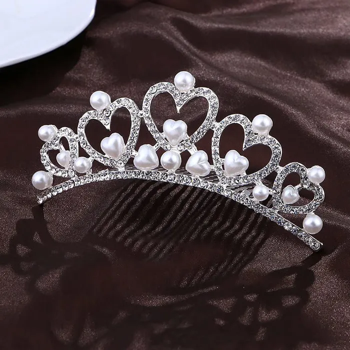 Necklaces Yellow Chimes Melbees by Yellow Chimes Tiara for Girls and Kids Silver Plated Crown for Girls Heart Princess Tiara Hair Comb Pin for Girls and Kids Gift for Girls Kids