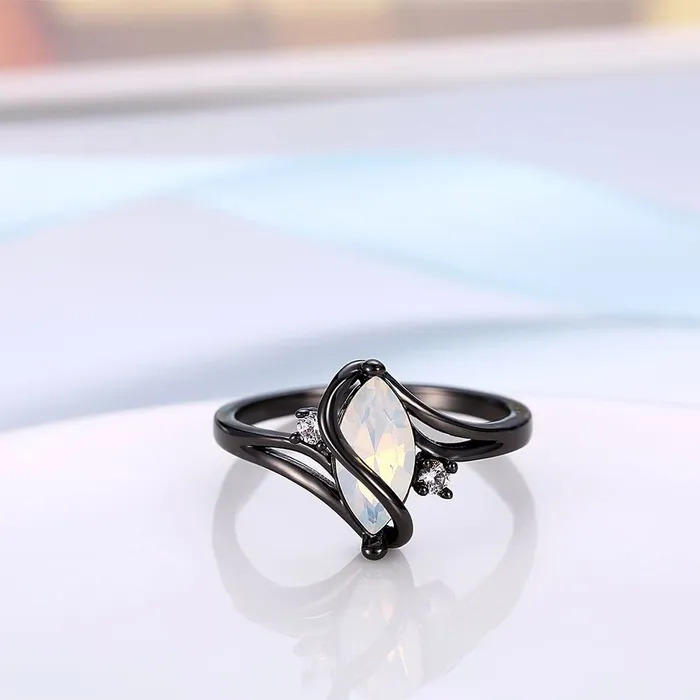 Necklaces Yellow Chimes Rings for Women Black Adjustable Ring Olivia ManMade Opal Invisible Setting Black Gun Plated Ring for Women and Girls Yellow Chimes