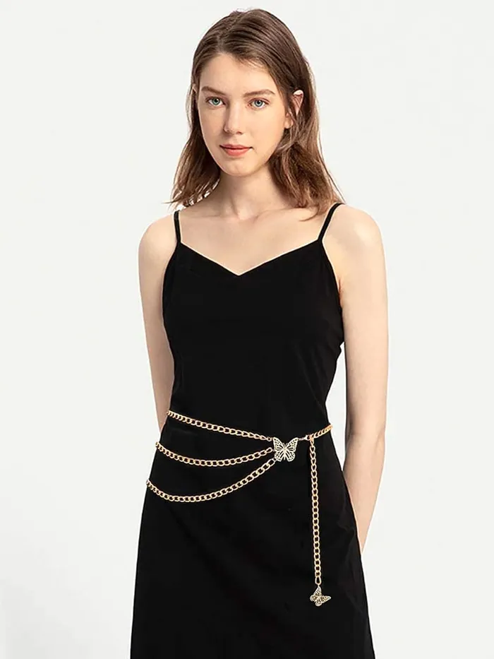 Necklaces Yellow Chimes Waist Chain for Women Gold Toned Multilayer Heart Charmed Waist Chain for Women and Girls Yellow Chimes