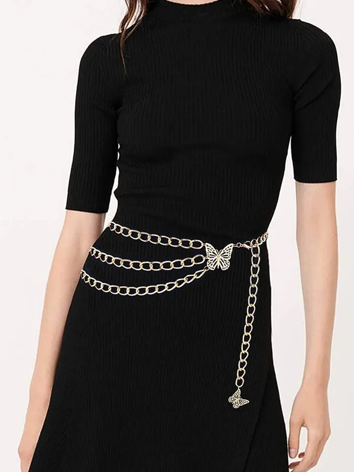 Necklaces Yellow Chimes Waist Chain for Women Gold Toned Multilayer Heart Charmed Waist Chain for Women and Girls Yellow Chimes