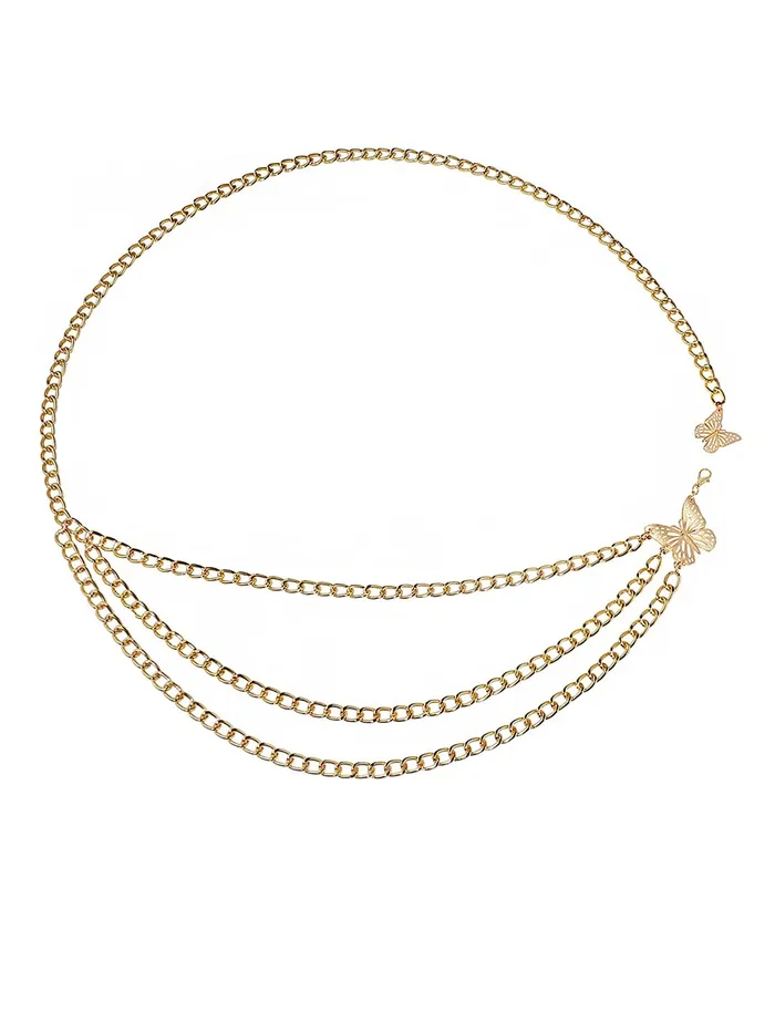 Necklaces Yellow Chimes Waist Chain for Women Gold Toned Multilayer Heart Charmed Waist Chain for Women and Girls Yellow Chimes