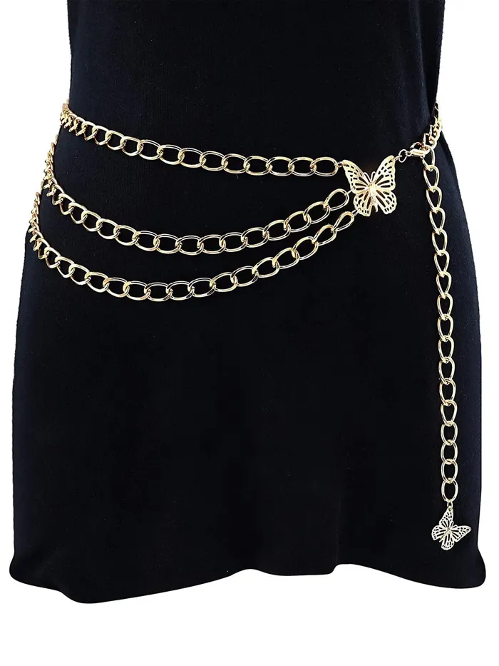 Necklaces Yellow Chimes Waist Chain for Women Gold Toned Multilayer Heart Charmed Waist Chain for Women and Girls Yellow Chimes