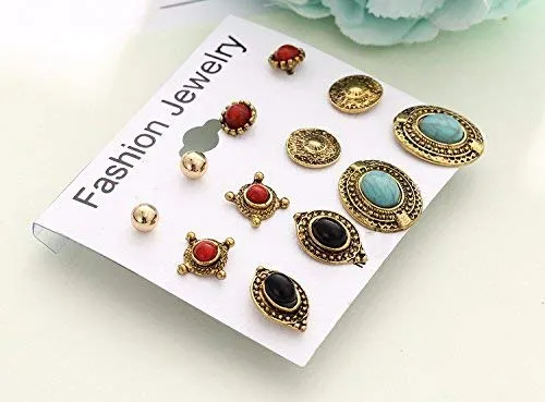 Necklaces Yellow Chimes Yellow Chimes 6 Assorted Pairs Afghani Studs Combo Set Golden Oxidized Stylish Studs Earrings for Women Girls