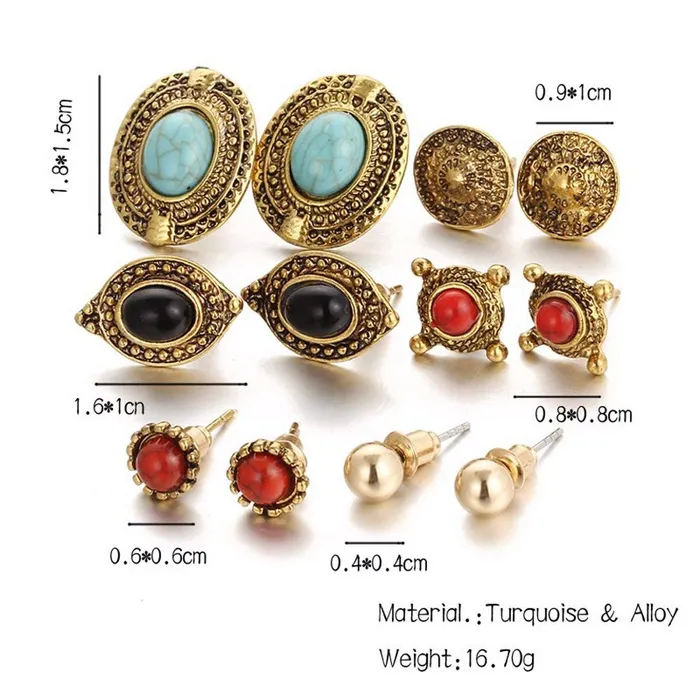 Necklaces Yellow Chimes Yellow Chimes 6 Assorted Pairs Afghani Studs Combo Set Golden Oxidized Stylish Studs Earrings for Women Girls
