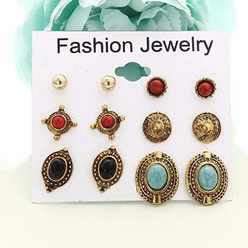 Necklaces Yellow Chimes Yellow Chimes 6 Assorted Pairs Afghani Studs Combo Set Golden Oxidized Stylish Studs Earrings for Women Girls