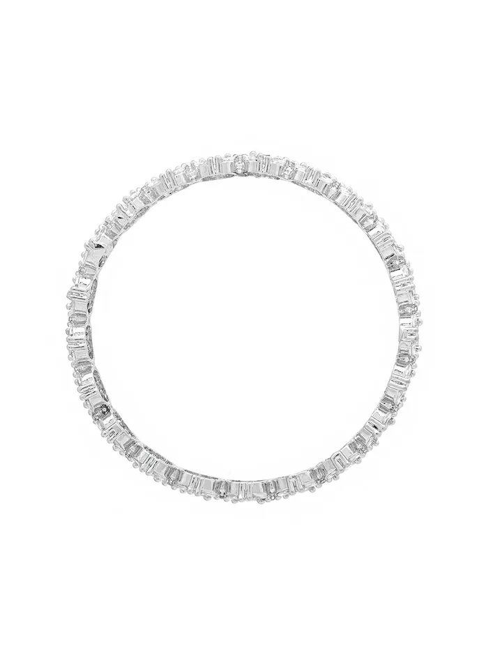 Necklaces Yellow Chimes Yellow Chimes Bangles for Women Silver Toned White ADAmerican Diamond Studded Floral Designed 2 Pcs Set Bangles for Women and Girls