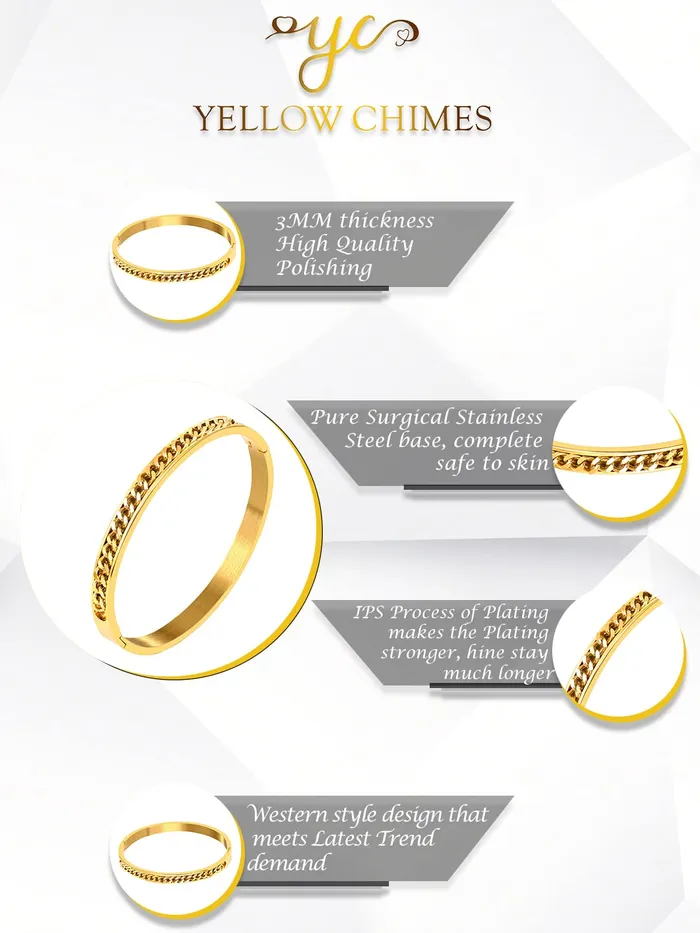 Necklaces Yellow Chimes Yellow Chimes Bracelet for Women Stainless Steel Chain Bracelet Gold Plated Bangle Style Kada Bracelet for Women and Girls