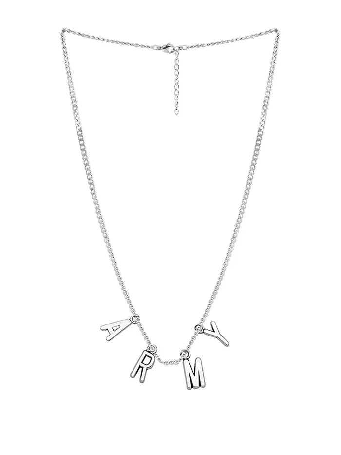 Necklaces Yellow Chimes Yellow Chimes Chain Pendant Necklace for Unisex Silver Chain Necklace Stainless Steel ARMY Pendant Necklace for Girls and Boys