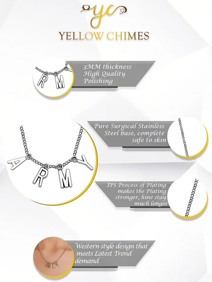 Necklaces Yellow Chimes Yellow Chimes Chain Pendant Necklace for Unisex Silver Chain Necklace Stainless Steel ARMY Pendant Necklace for Girls and Boys