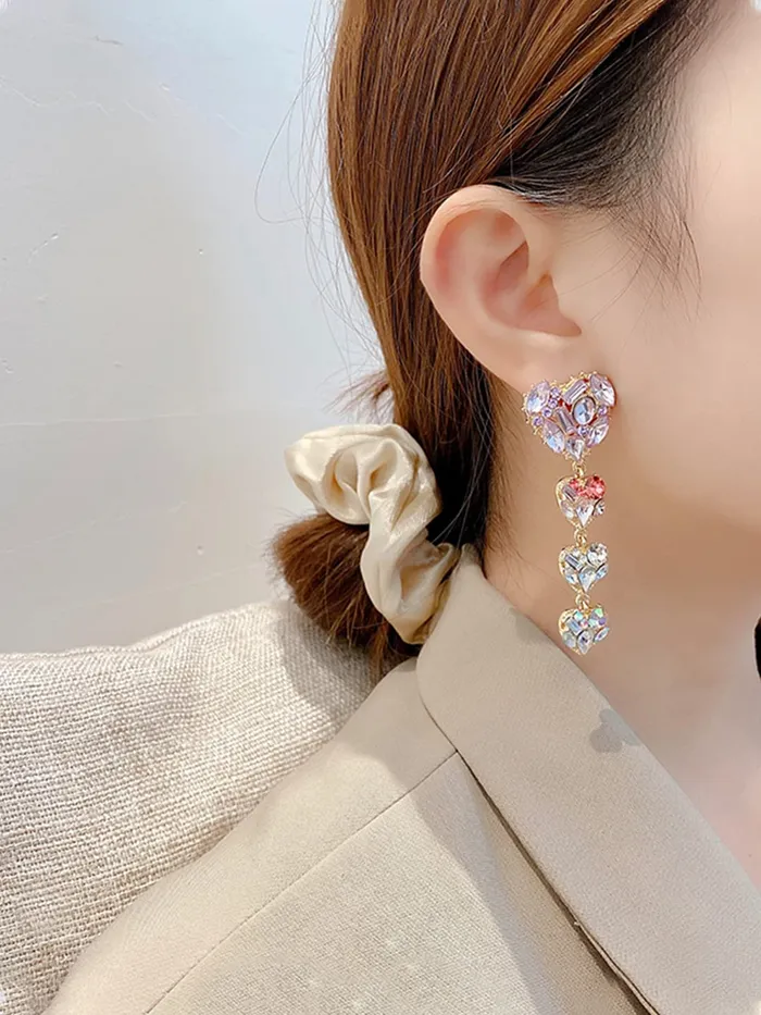 Necklaces Yellow Chimes Yellow Chimes Dangler Earrings for Women Heart Shaped Multicolor Gold Toned Earrings Long Chain Gold Plated Dangler Earrings Birthday Gift For Girls Anniversary Gift for Wife